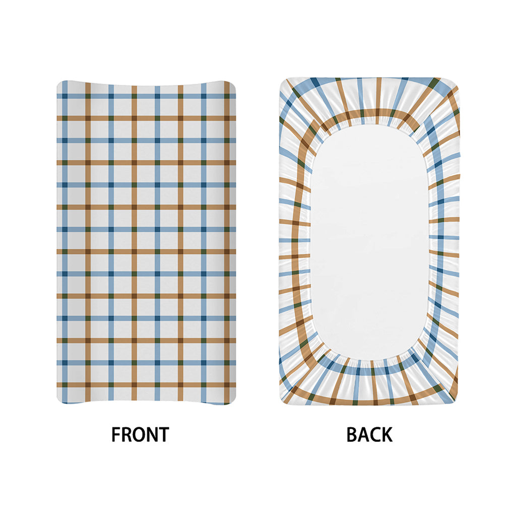 Blue And Brown Tattersall Pattern Print Changing Pad Cover
