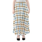 Blue And Brown Tattersall Pattern Print Chiffon Maxi Skirt