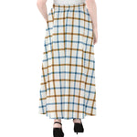Blue And Brown Tattersall Pattern Print Chiffon Maxi Skirt