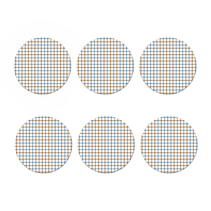 Blue And Brown Tattersall Pattern Print Coaster Set