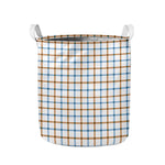 Blue And Brown Tattersall Pattern Print Collapsible Laundry Basket