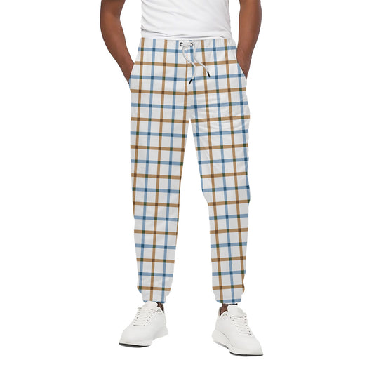 Blue And Brown Tattersall Pattern Print Cotton Pants