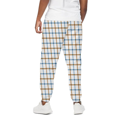 Blue And Brown Tattersall Pattern Print Cotton Pants