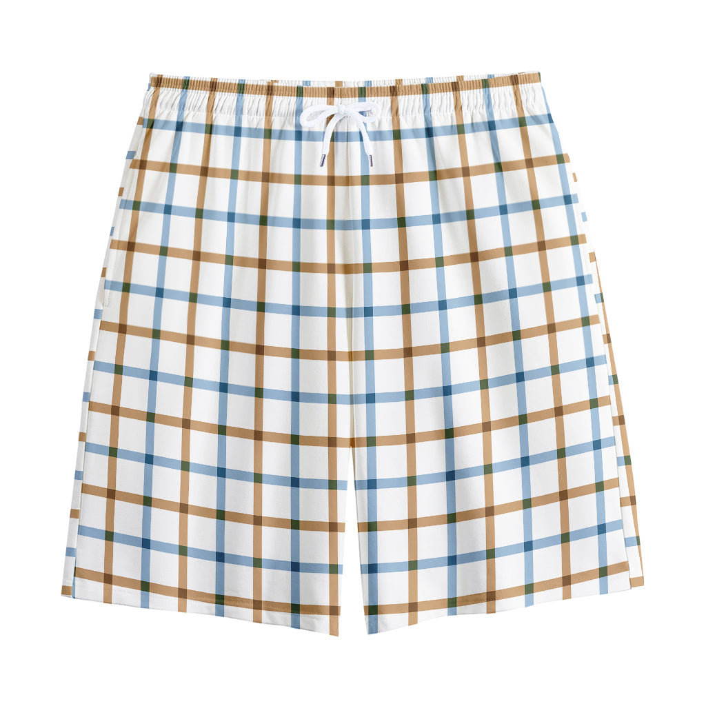 Blue And Brown Tattersall Pattern Print Cotton Shorts