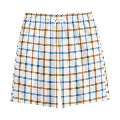Blue And Brown Tattersall Pattern Print Cotton Shorts