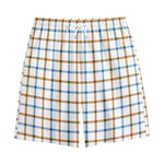 Blue And Brown Tattersall Pattern Print Cotton Shorts
