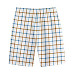 Blue And Brown Tattersall Pattern Print Cotton Shorts