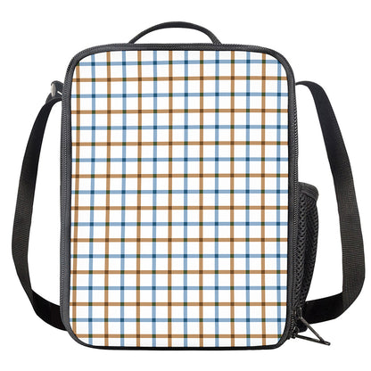 Blue And Brown Tattersall Pattern Print Crossbody Lunch Bag