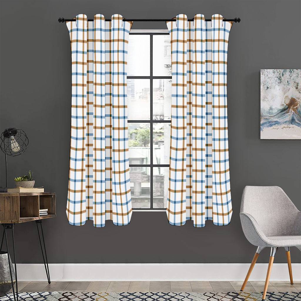 Blue And Brown Tattersall Pattern Print Curtain