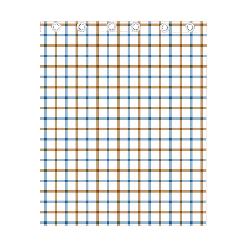 Blue And Brown Tattersall Pattern Print Curtain