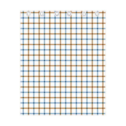 Blue And Brown Tattersall Pattern Print Curtain
