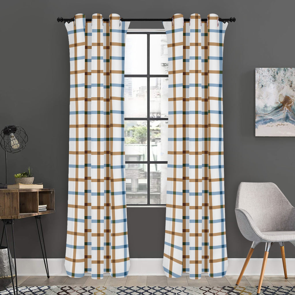 Blue And Brown Tattersall Pattern Print Curtain