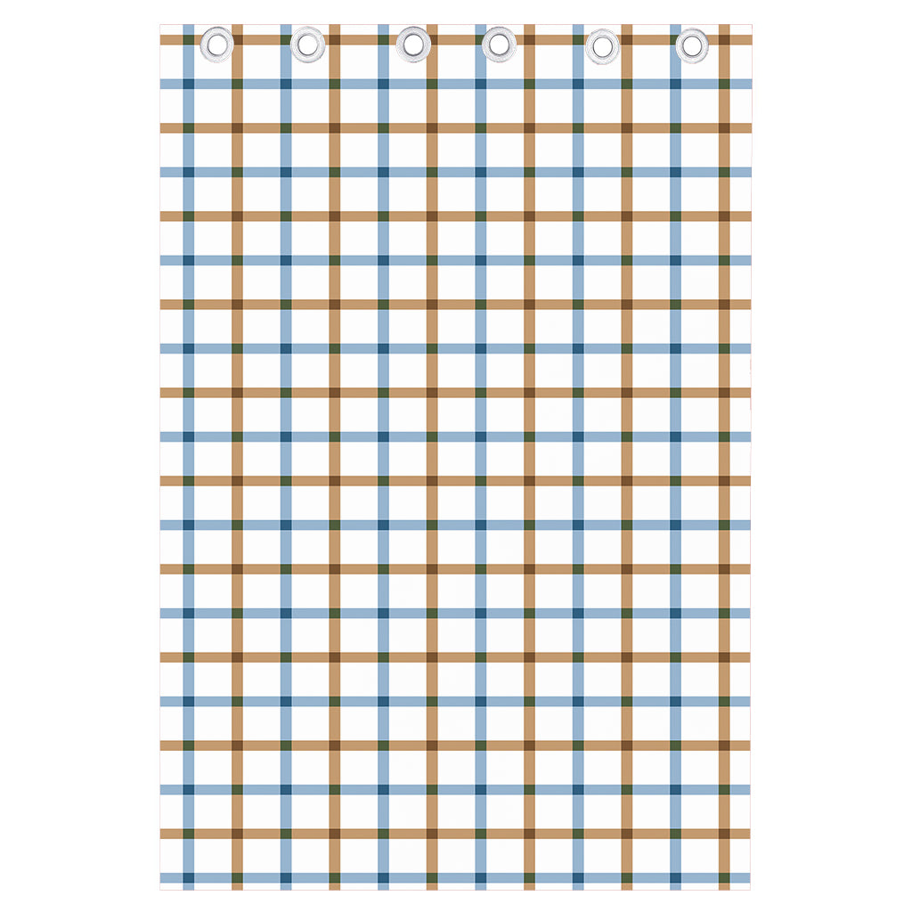 Blue And Brown Tattersall Pattern Print Curtain