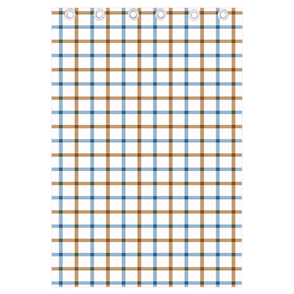 Blue And Brown Tattersall Pattern Print Curtain