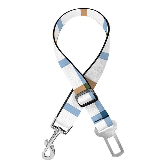 Blue And Brown Tattersall Pattern Print Dog Seat Belt