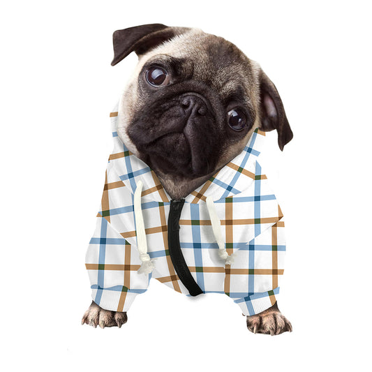 Blue And Brown Tattersall Pattern Print Dog Zip Up Hoodie
