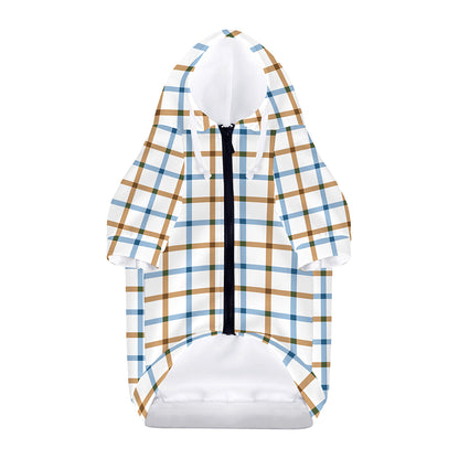 Blue And Brown Tattersall Pattern Print Dog Zip Up Hoodie