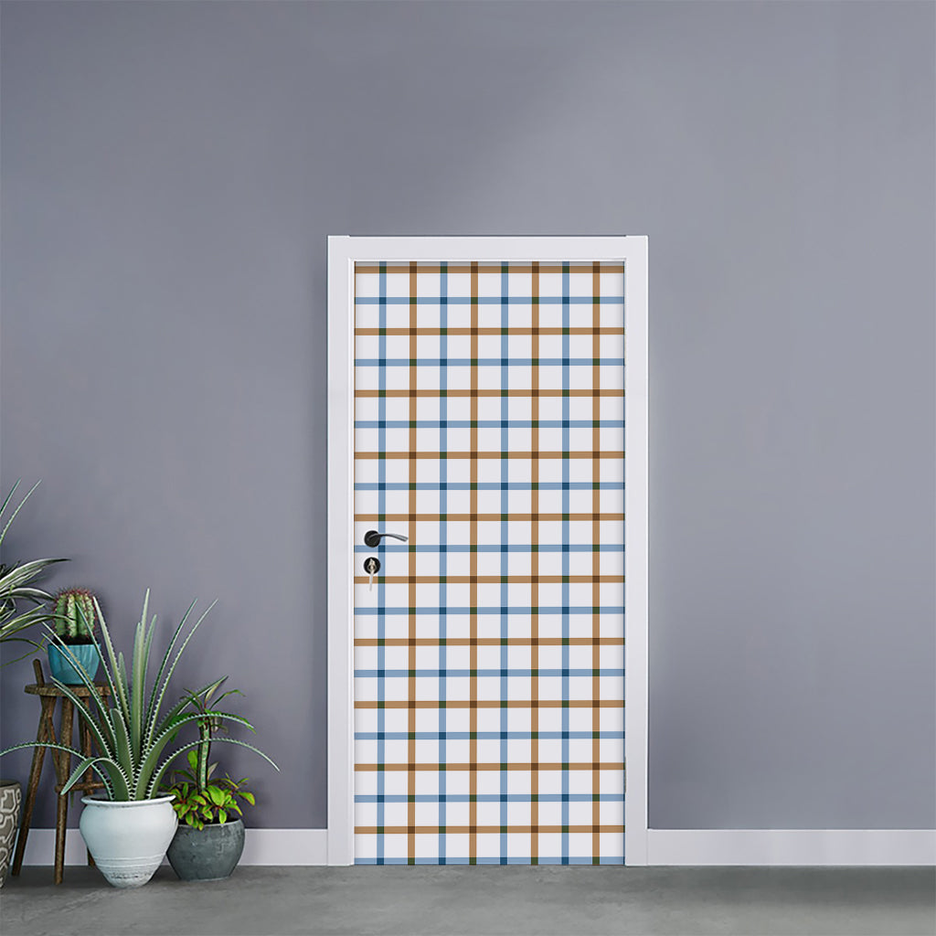 Blue And Brown Tattersall Pattern Print Door Sticker