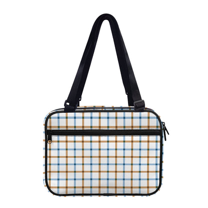Blue And Brown Tattersall Pattern Print Double Strap Bible Bag
