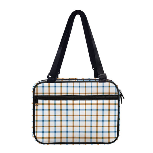 Blue And Brown Tattersall Pattern Print Double Strap Bible Bag