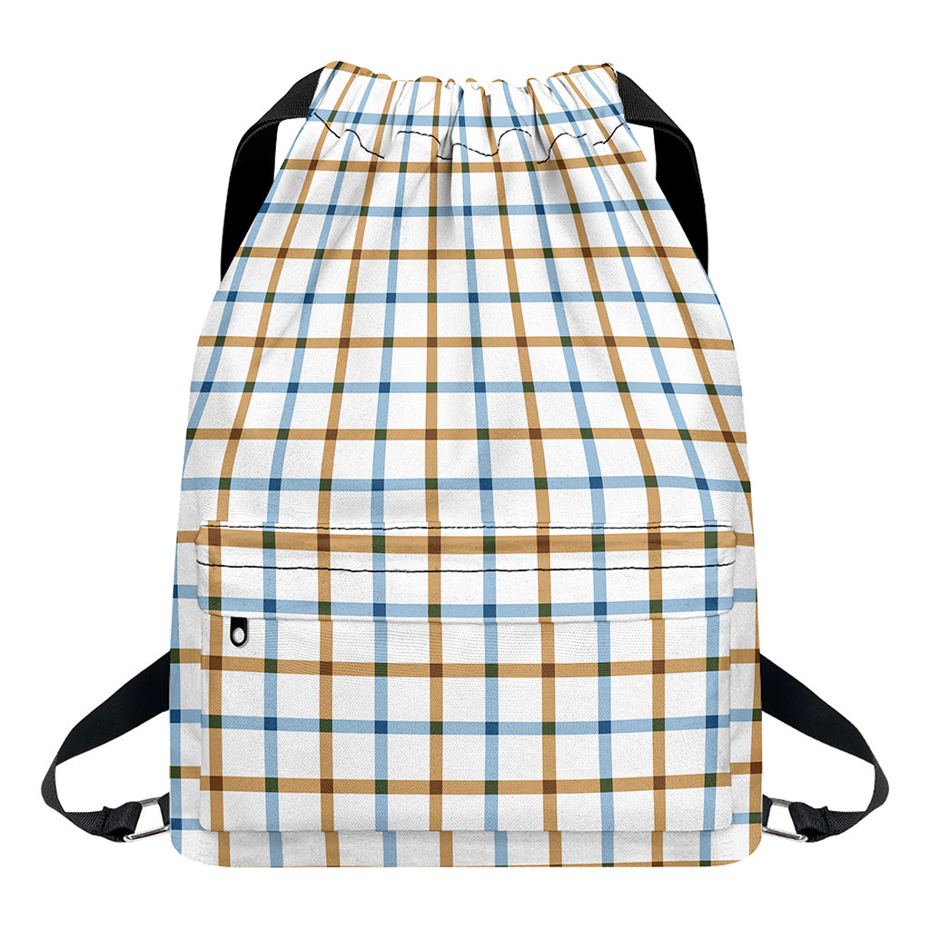 Blue And Brown Tattersall Pattern Print Drawstring Backpack