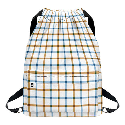 Blue And Brown Tattersall Pattern Print Drawstring Backpack