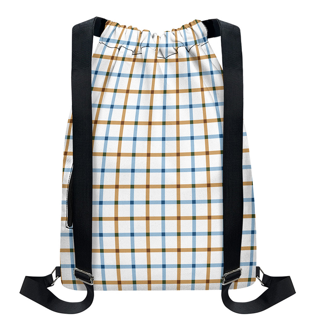 Blue And Brown Tattersall Pattern Print Drawstring Backpack