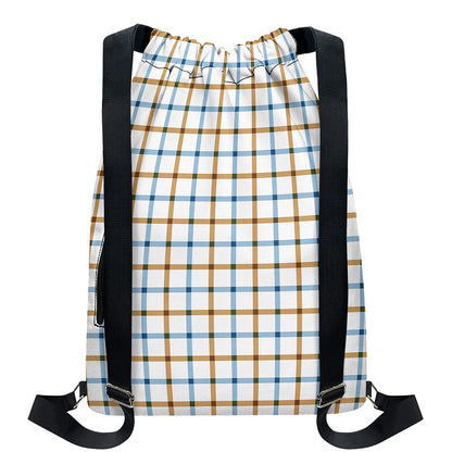 Blue And Brown Tattersall Pattern Print Drawstring Backpack