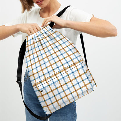 Blue And Brown Tattersall Pattern Print Drawstring Backpack