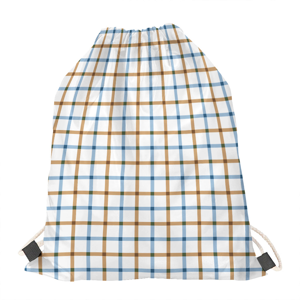 Blue And Brown Tattersall Pattern Print Drawstring Bag