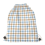 Blue And Brown Tattersall Pattern Print Drawstring Bag