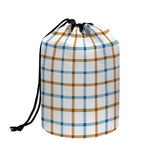 Blue And Brown Tattersall Pattern Print Drawstring Makeup Bag