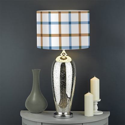 Blue And Brown Tattersall Pattern Print Drum Lamp Shade
