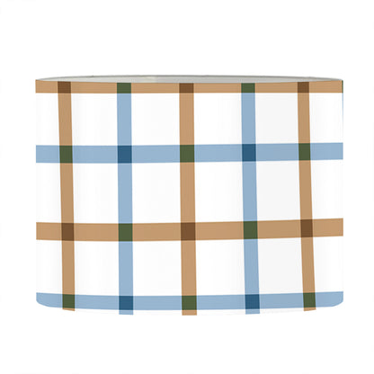 Blue And Brown Tattersall Pattern Print Drum Lamp Shade