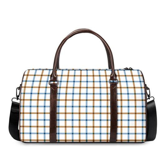 Blue And Brown Tattersall Pattern Print Duffle Bag