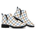 Blue And Brown Tattersall Pattern Print Flat Ankle Boots