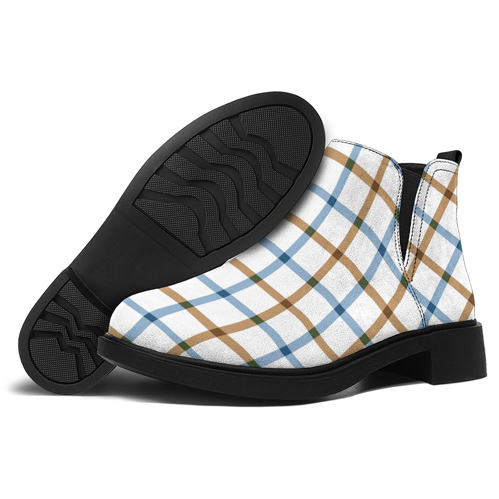 Blue And Brown Tattersall Pattern Print Flat Ankle Boots