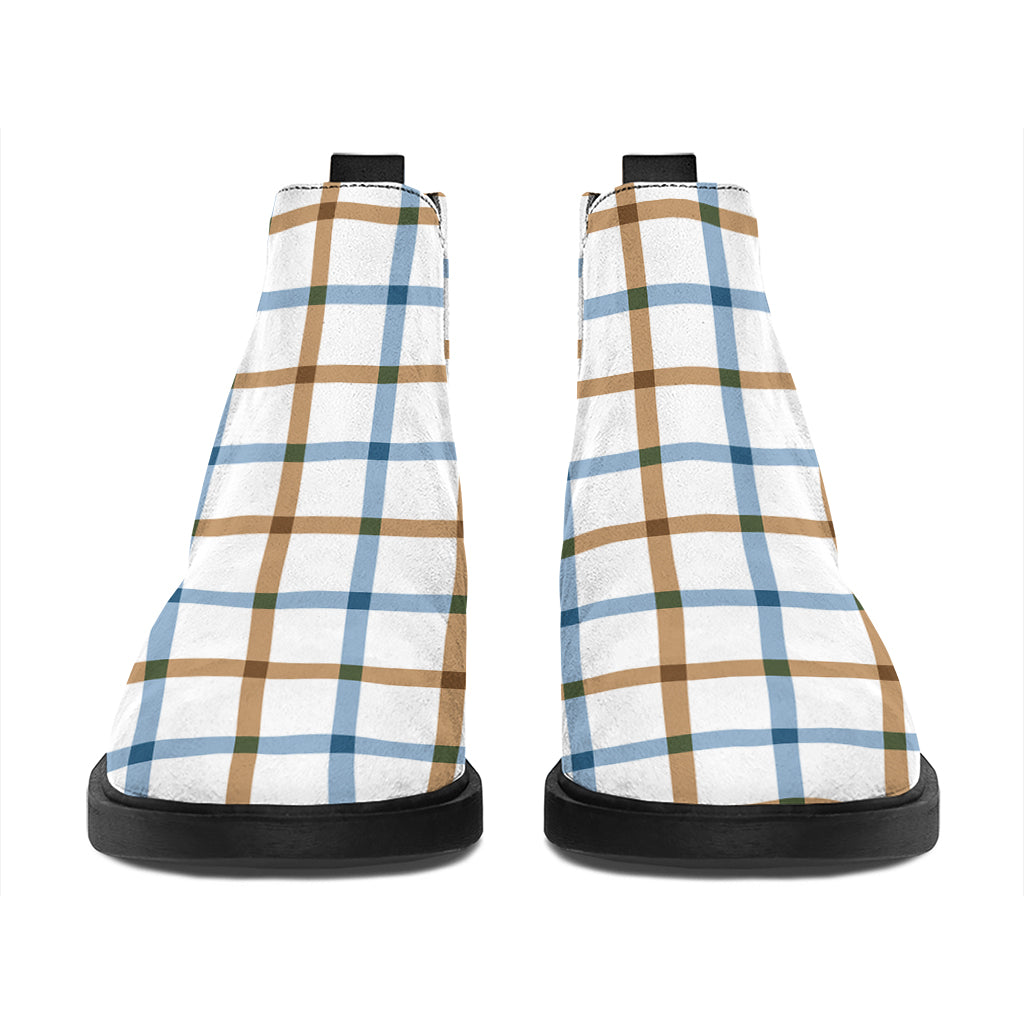 Blue And Brown Tattersall Pattern Print Flat Ankle Boots