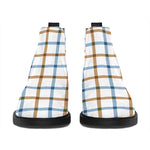 Blue And Brown Tattersall Pattern Print Flat Ankle Boots