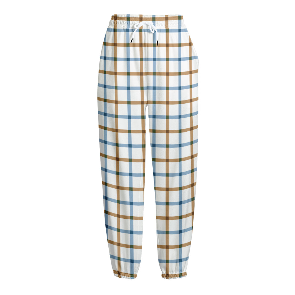 Blue And Brown Tattersall Pattern Print Fleece Lined Knit Pants