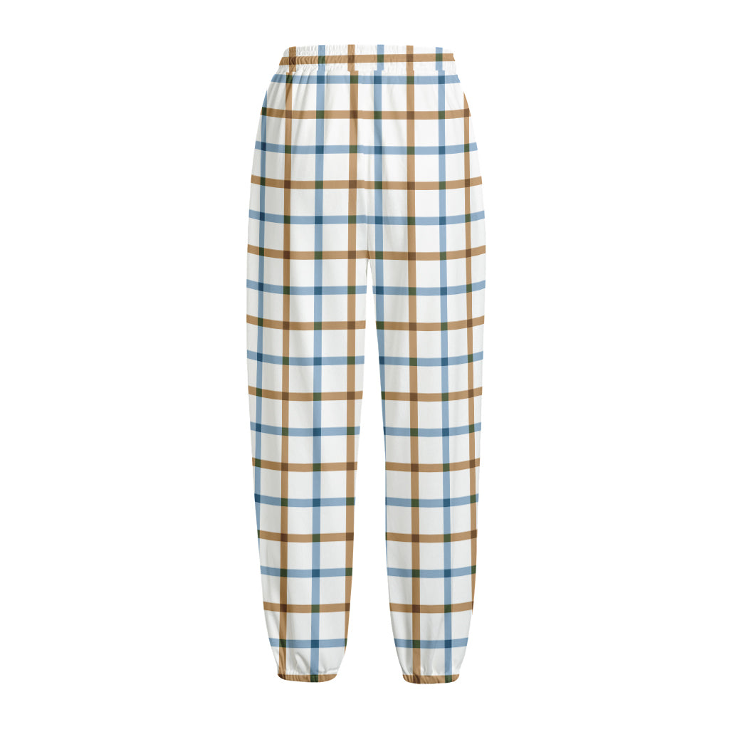 Blue And Brown Tattersall Pattern Print Fleece Lined Knit Pants