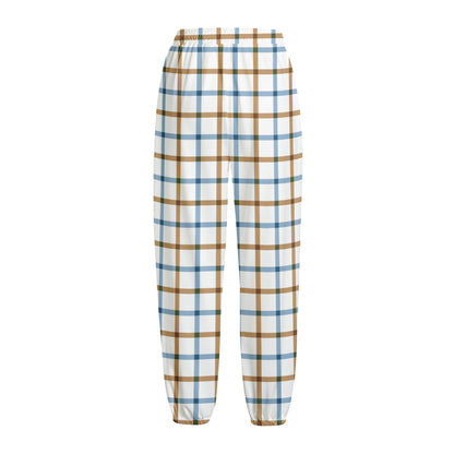 Blue And Brown Tattersall Pattern Print Fleece Lined Knit Pants