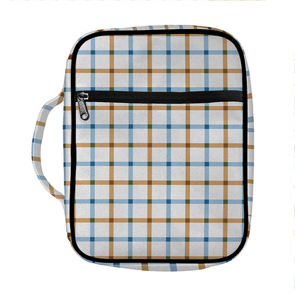Blue And Brown Tattersall Pattern Print Front Pocket Bible Bag