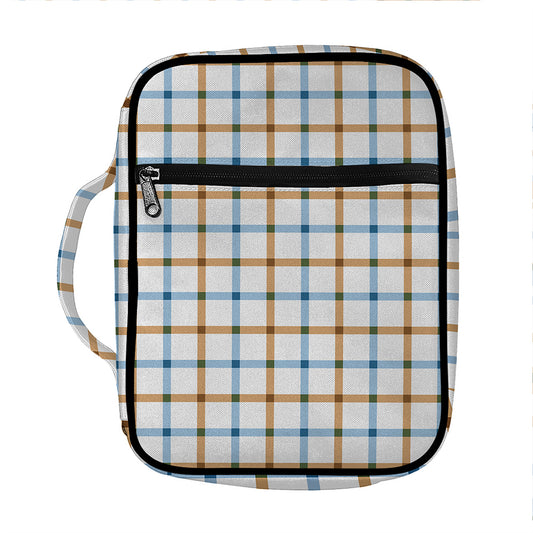 Blue And Brown Tattersall Pattern Print Front Pocket Bible Bag