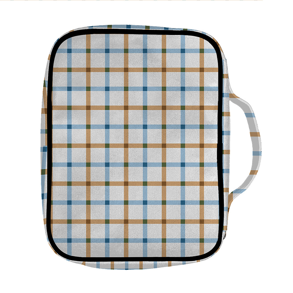 Blue And Brown Tattersall Pattern Print Front Pocket Bible Bag