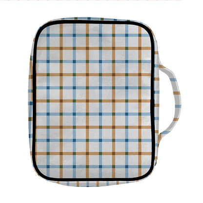 Blue And Brown Tattersall Pattern Print Front Pocket Bible Bag