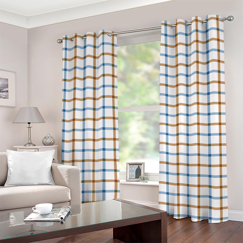 Blue And Brown Tattersall Pattern Print Grommet Curtains