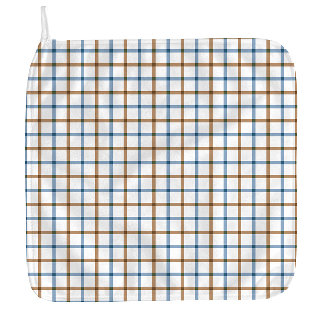 Blue And Brown Tattersall Pattern Print Hand Towel