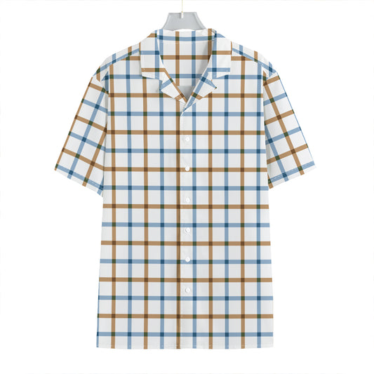 Blue And Brown Tattersall Pattern Print Hawaiian Shirt