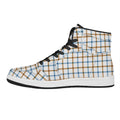 Blue And Brown Tattersall Pattern Print High Top Leather Sneakers